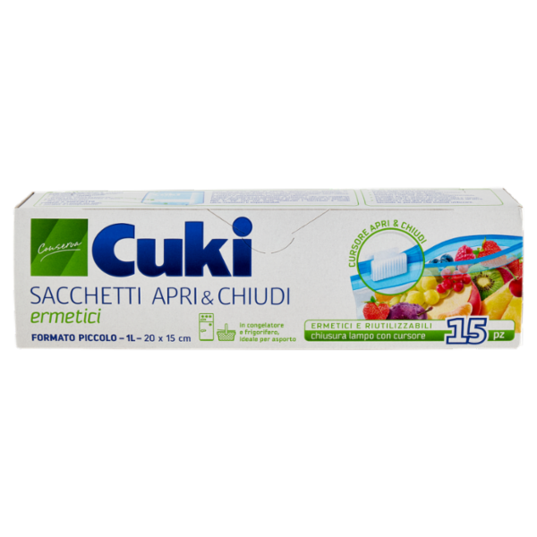 Cuki Conserva Sacchetti Apri & Chiudi ermetici piccoli - 1L - 20 x 15 cm 15 pz