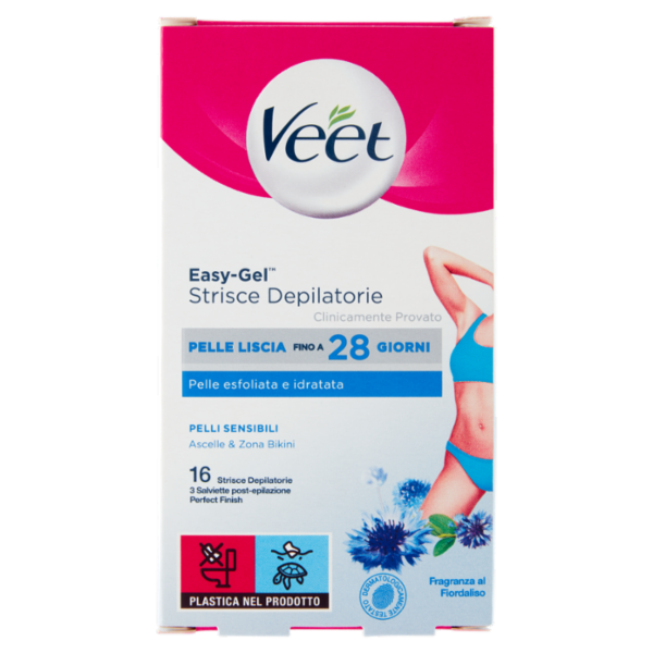 Veet Strisce Depilatorie Ascelle e Bikini per Pelli Sensibili, 16 Pezzi
