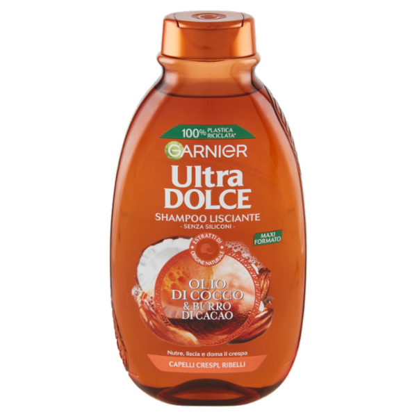 Garnier Ultra Dolce Shampoo all' Olio di Cocco e Burro di Cacao per capelli lisci, 300 ml