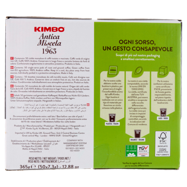 Kimbo Antica Miscela dal 1963 Cialde Compostabili* 50 x 7,3 g