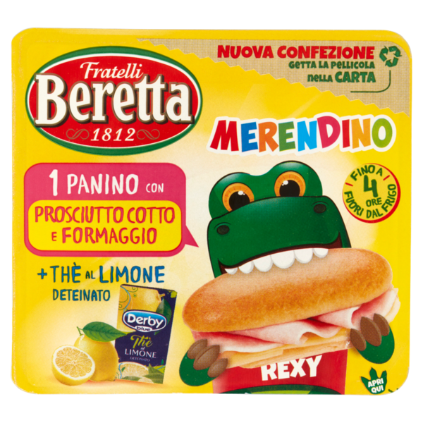 Fratelli Beretta Merendino Panino con Prosciutto Cotto e Formaggio + Thè al Limone Deteinato 179 g
