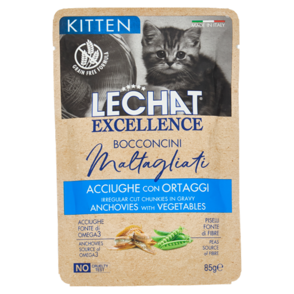 LeChat Excellence Kitten Bocconcini Maltagliati Acciughe con Ortaggi 85 g