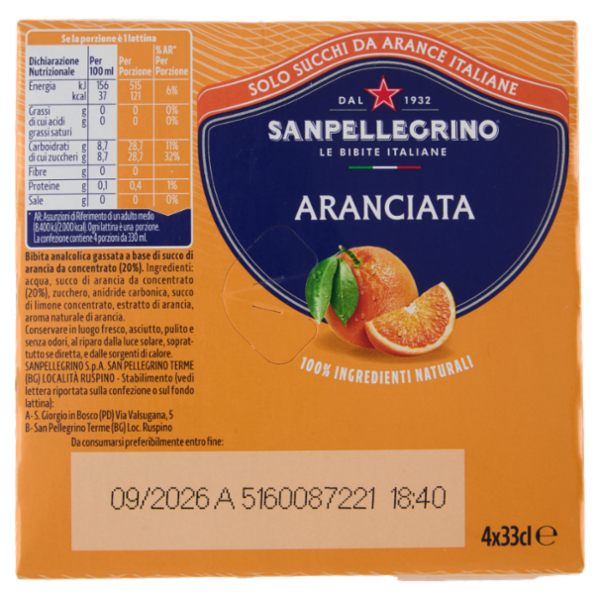 BIBITE SANPELLEGRINO, Bevanda Gassata, Aranciata, Lattina - 4 x330ml