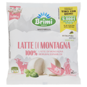 Brimi Mozzarella Latte Di Montagna -40% Sali e Grassi* 3 x 100 g