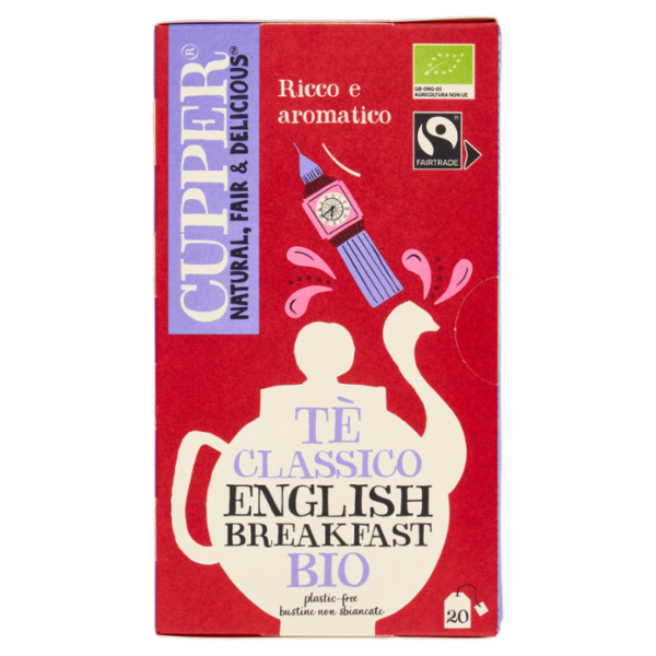 CUPPER English Breakfast Tè Nero Bio Fairtrade, Tè Ceylon Pieno e Rinfrescante, 20 Bustine 44 g