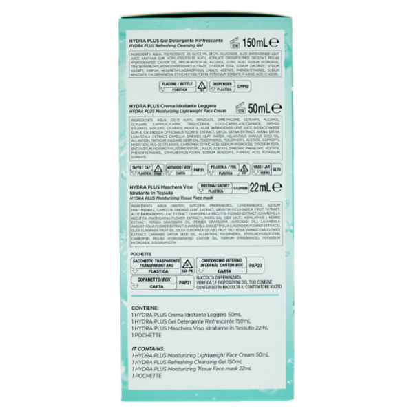 Clinians Hydra Plus Idratante Gel Detergente 150 mL + Crema Idratante 50 mL + Maschera Viso 22 mL