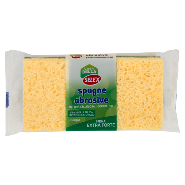 Selex Casa Bella Spugne Abrasive in Pura Cellulosa Doppio Uso 3 pezzi