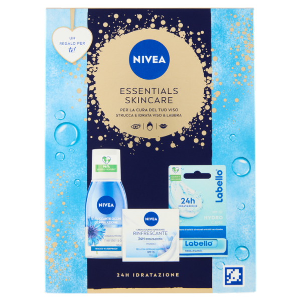 Nivea Essentials Skincare Struccante Occhi 125 ml + Labello Hydro Care 4,8 g + Crema Giorno 50 ml