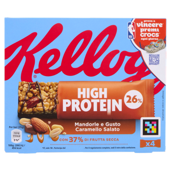 Kellogg's High Protein 26% Mandorle e Gusto Caramello Salato 4 x 35 g