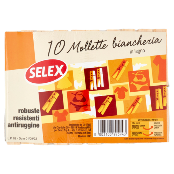 Selex Mollette Biancheria Legno 10 pezzi