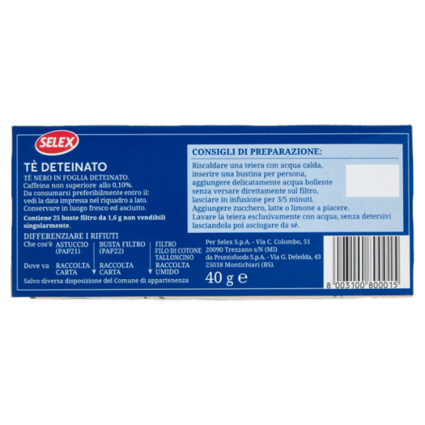 Selex Tè Deteinato Selex 25 filtri 40 g