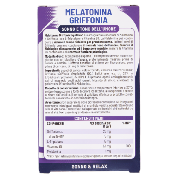 equilibra Melatonina Griffonia Sonno e Tono dell'Umore 60 Compresse 4,8 g
