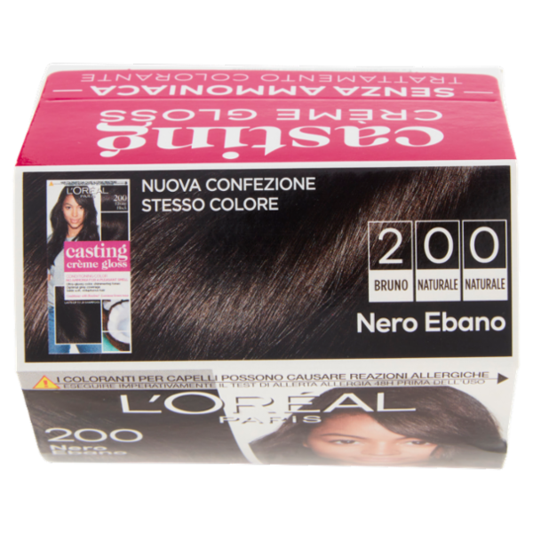 L'Oréal Paris Tinta Capelli Casting Creme Gloss, Senza Ammoniaca, 200 Nero Ebano