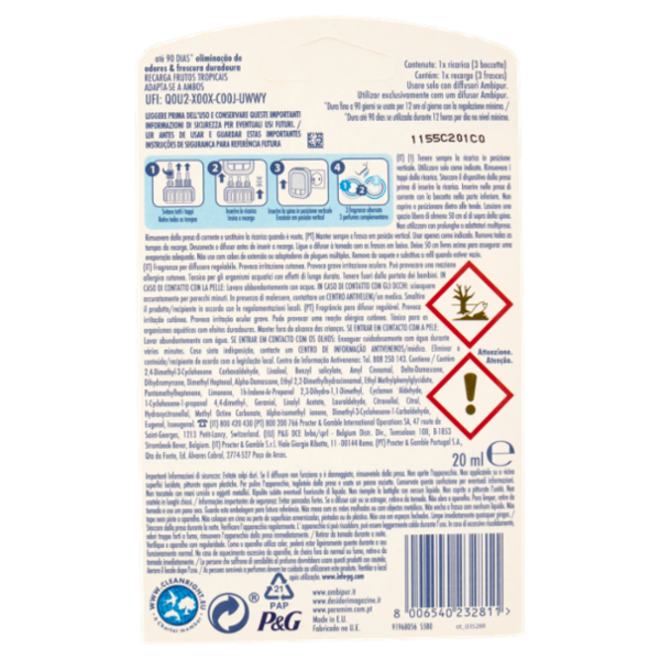 Ambi Pur Profumatore per Ambienti 3Volution, Deodorante, Frutti Tropicali, Ricarica 20ml