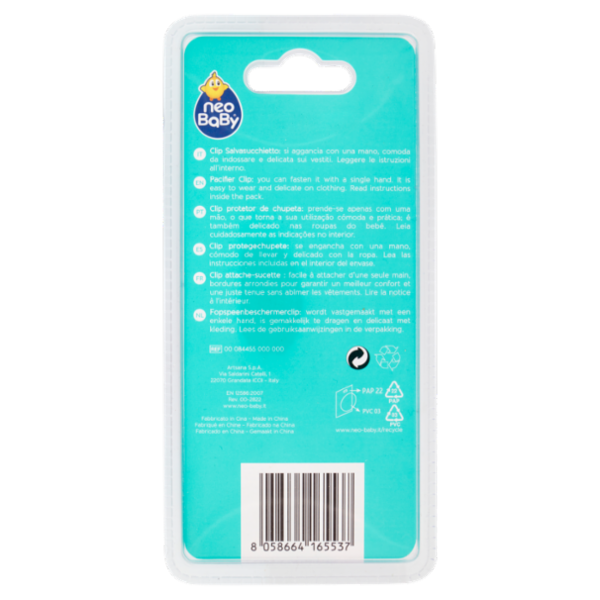 neo Baby Clip Salvasucchietto con catenella 0m+ Dino Rosa