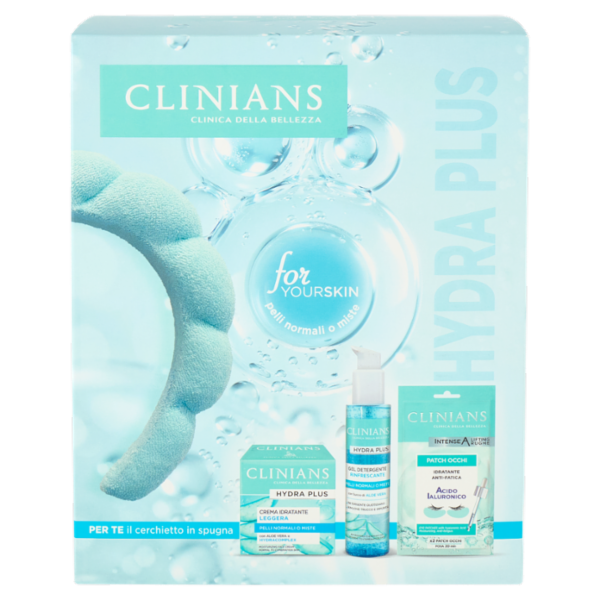 Clinians Hydra Plus Crema Idratante Leggera 50 mL + Gel Detergente Rinfrescante 150 mL + Patch Occhi