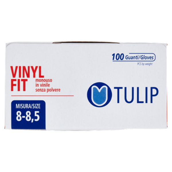 Tulip Vinyl Fit Guanti monouso in vinile senza polvere Misura 8-8,5 100 pz