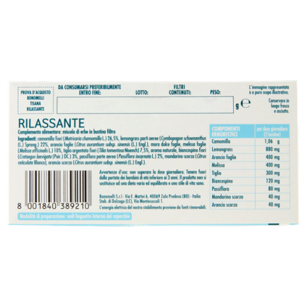 Bonomelli Rilassante Tisana per Infusione 16 Filtri 32 g