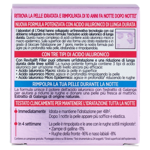 L'Oréal Paris Revitalift Filler Trattamento Anti-rughe Rivolumizzante Notte 50 ml