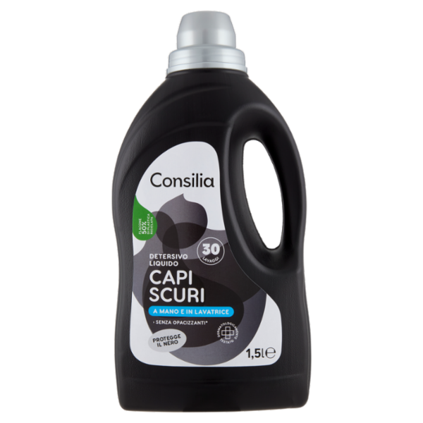 Consilia Detersivo a Mano e in Lavatrice Liquido Capi Scuri 30 Lavaggi 1,5 L