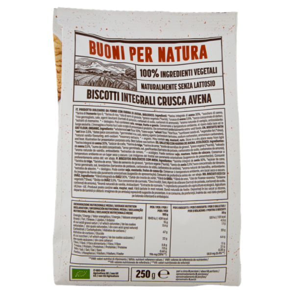 Germinal Bio Buoni per Natura Biscotti Integrali Crusca Avena 250 g