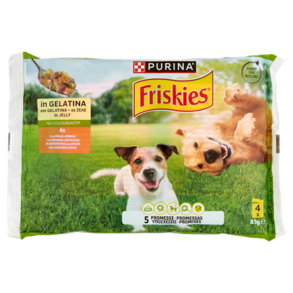 PURINA FRISKIES In Gelatina Con Pollo e Piselli 4 x 85 g