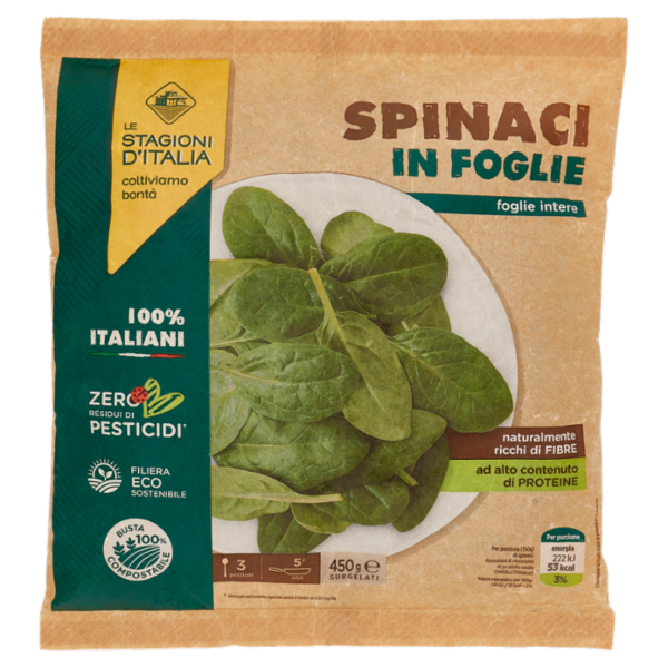 Le Stagioni d'Italia Spinaci in Foglie Surgelati 450 g
