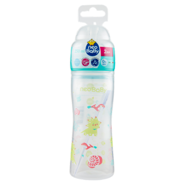 neo Baby Biberon Plastica Collo Largo 250 ml 2m+ Dino Verde