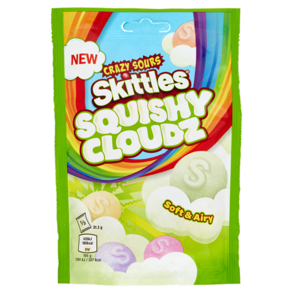 Skittles Squishy Cloudz Crazy Sours, Caramelle Aspre e Gommose al Gusto Frutta, 94g