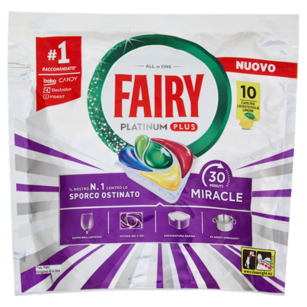 Fairy Pastiglie Lavastoviglie Platinum Plus All in One Miracle, Detersivo Piatti Limone 10 Caps 164g