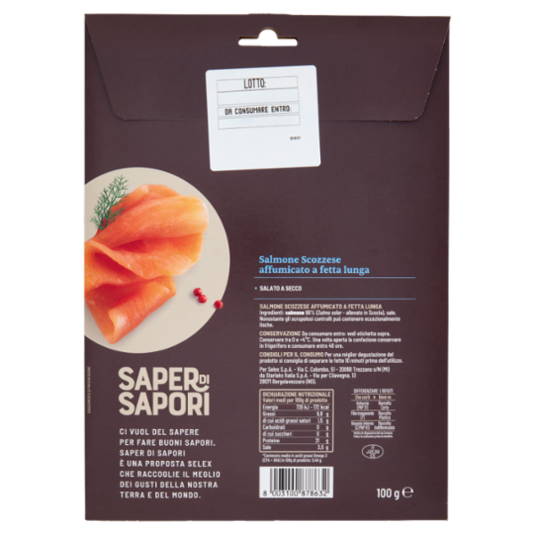 Selex Saper di Sapori Salmone Affumicato Scozzese a Fetta Lunga 100 g