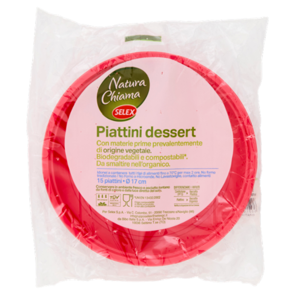 Selex Natura Chiama Piattini Dessert Biodegradabili e Compostabili Ecologici Rossi 15 pezzi