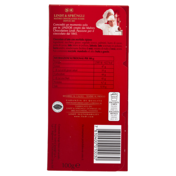Lindt Lindor Tavoletta Cioccolato al latte 100 g