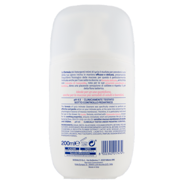 Lycia detergente intimo formula delicata pH 4.5 con Estratto di Camomilla 200 ml