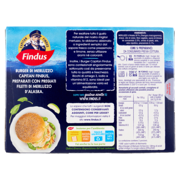 Capitan Findus 2 Burger di Merluzzo con prezzemolo e limone 170 g