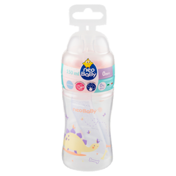 neo Baby Biberon Plastica Collo Largo 150 ml 0m+ Dino Arancio