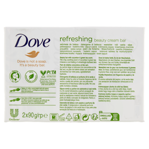 Dove refreshing beauty cream bar with cucumber & green tea scent Bars 2 x 90 g