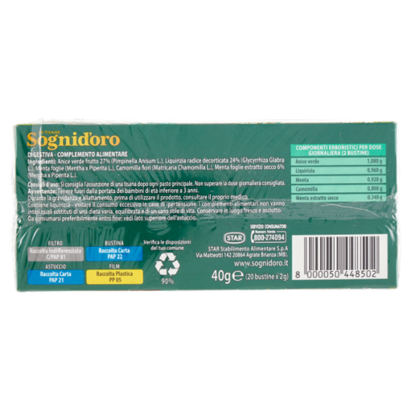 Sognid'oro le Tisane Digestiva con Liquirizia e Anice Verde bustine 20 x 2 g