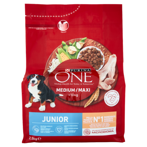PURINA ONE Medium/Maxi Junior Ricco in Pollo con Riso 2,5 kg