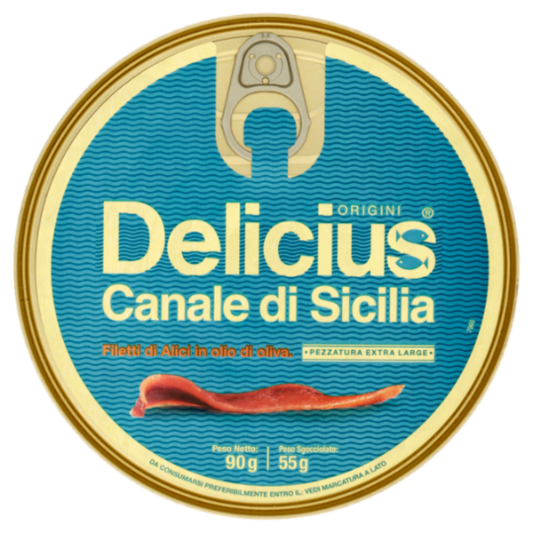 Delicius Origini Canale di Sicilia Filetti di Alici in olio di oliva 90 g