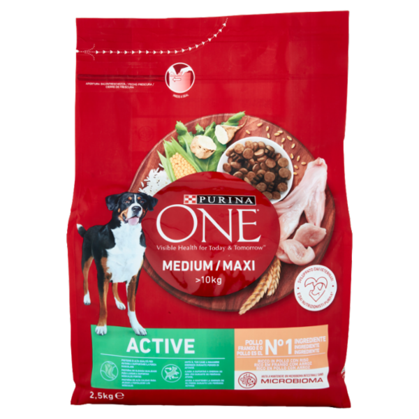 PURINA ONE Medium/Maxi Active Ricco in Pollo con Riso 2,5 kg