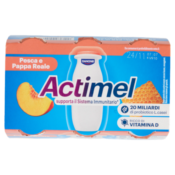 ACTIMEL, Yogurt da Bere con Vit B6 e D per il Sistema Immunitario, gusto Pesca e Pappa reale, 6X100G
