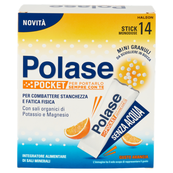 Polase Pocket, Magnesio e Potassio, Integratore per Stanchezza e Fatica, 14 stick orosolubili 37 g
