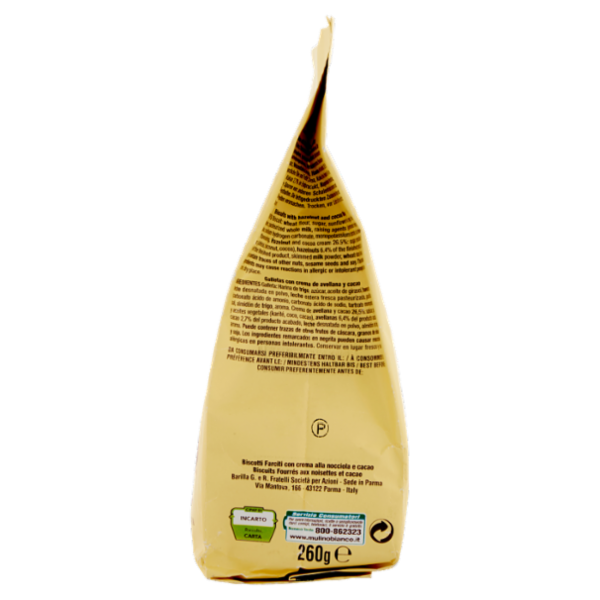 Mulino Bianco Baiocchi Biscotti Snack Farciti con Crema alla Nocciola e Cacao 260g