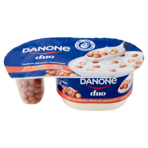 Danone Duo, Yogurt Bianco Cremoso con Prelibate Sfere al Caramello Salato, 98g