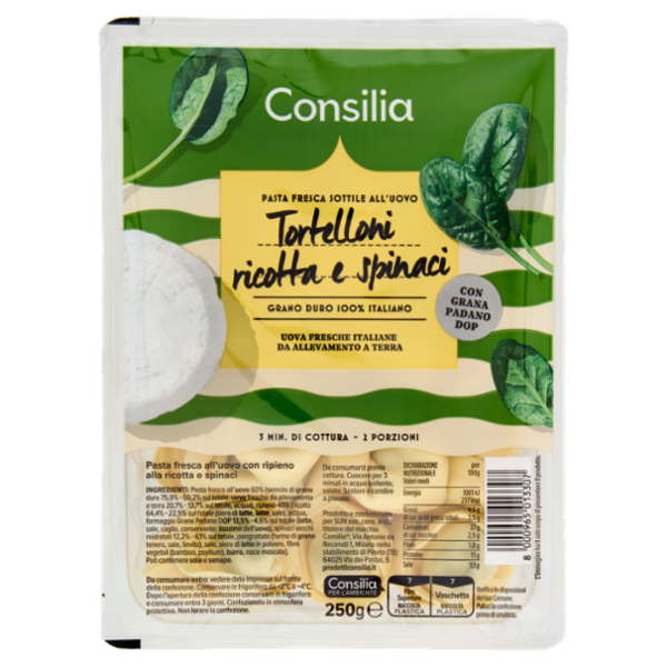 Consilia Tortelloni alla Ricotta e Spinaci con Grana Padano D.O.P. 250 g