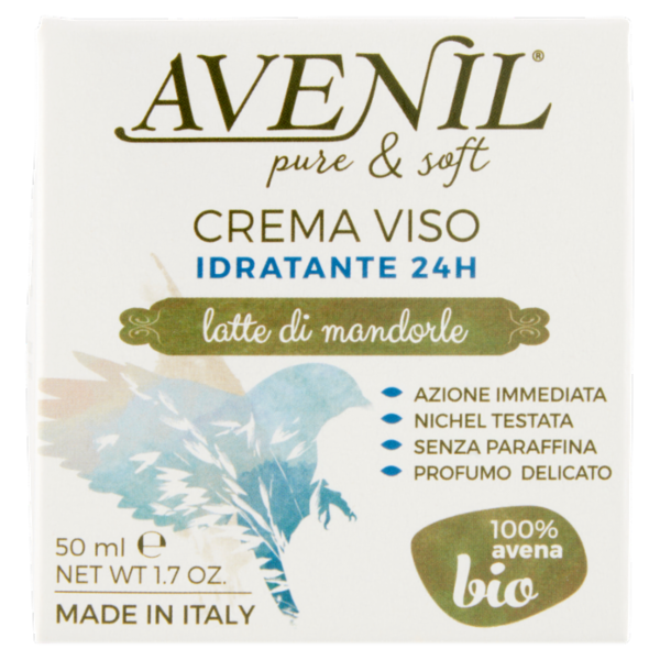 Avenil pure & soft Crema Viso Idratante 24H latte di mandorle 50 ml