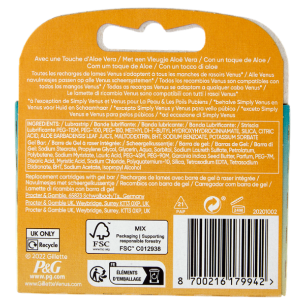 Gillette Venus Comfortglide Sensitive Lamette di ricambio per Rasoio da Donna, 3 Ricariche