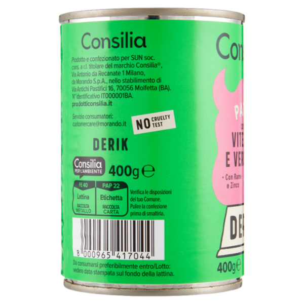 Consilia Derik Paté per Cane con Vitello e Verdure 400 g