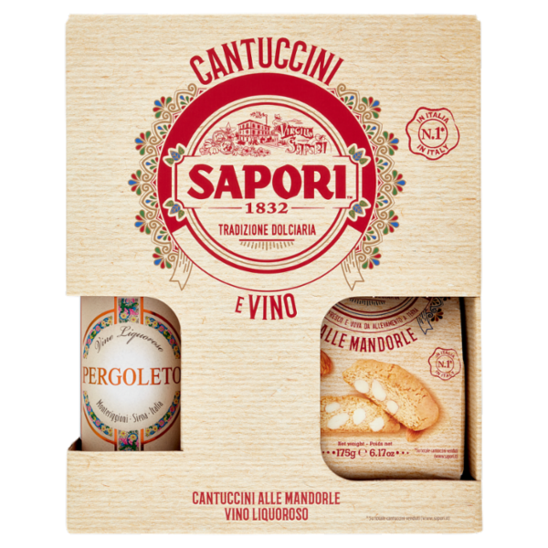 Sapori Cantuccini Toscani IGP alle Mandorle 175 g + Vino Liquoroso Pergoleto 375 ml